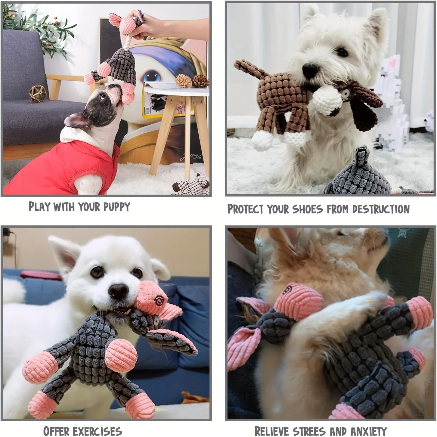 Plush Dog Toy Animals Shape Bite Resistant Squeaky Toys Small Large Dogs Durable Chew Molar Toy Training Toy