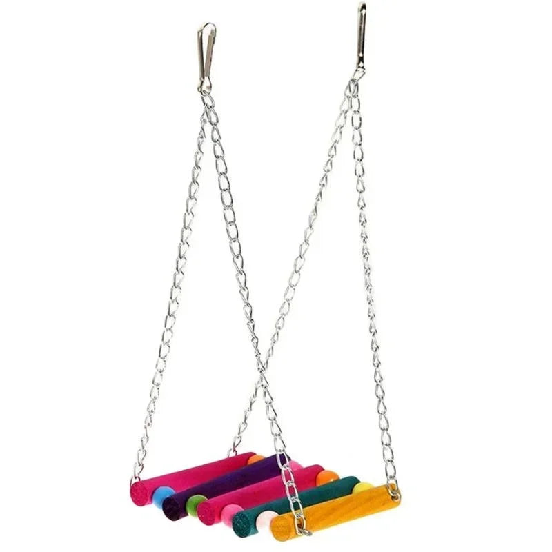 1pc Colorful Hanging Hammock Swing Toys for Pet Birds Perfect for Parrots Bird Cage Toys Wood Birds Swing Bird Toys Parts