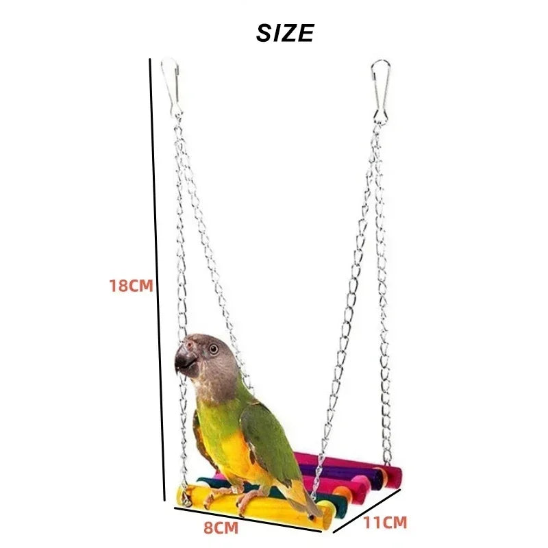 1pc Colorful Hanging Hammock Swing Toys for Pet Birds Perfect for Parrots Bird Cage Toys Wood Birds Swing Bird Toys Parts