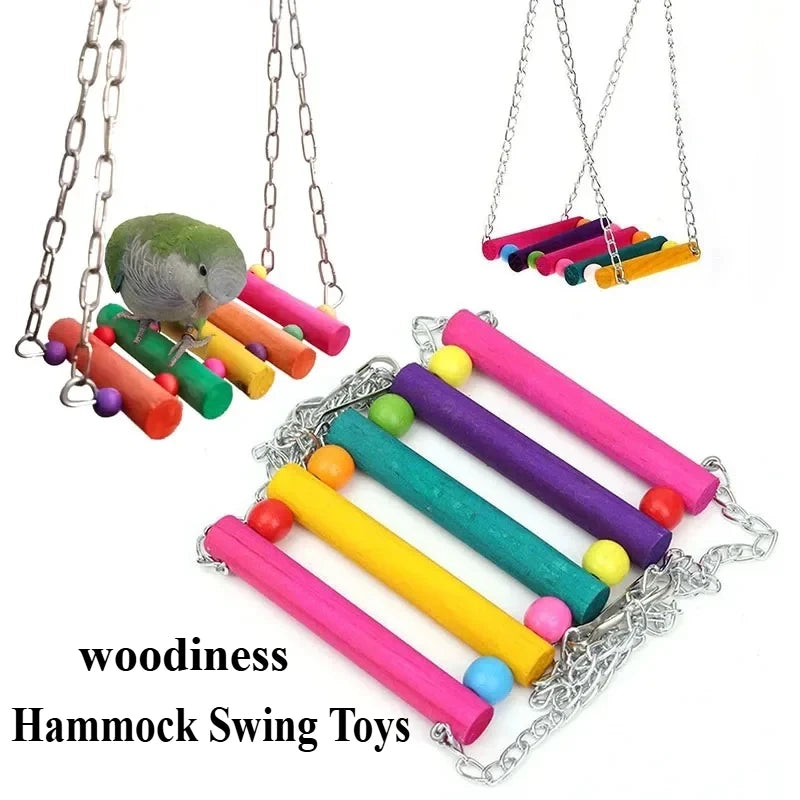1pc Colorful Hanging Hammock Swing Toys for Pet Birds Perfect for Parrots Bird Cage Toys Wood Birds Swing Bird Toys Parts