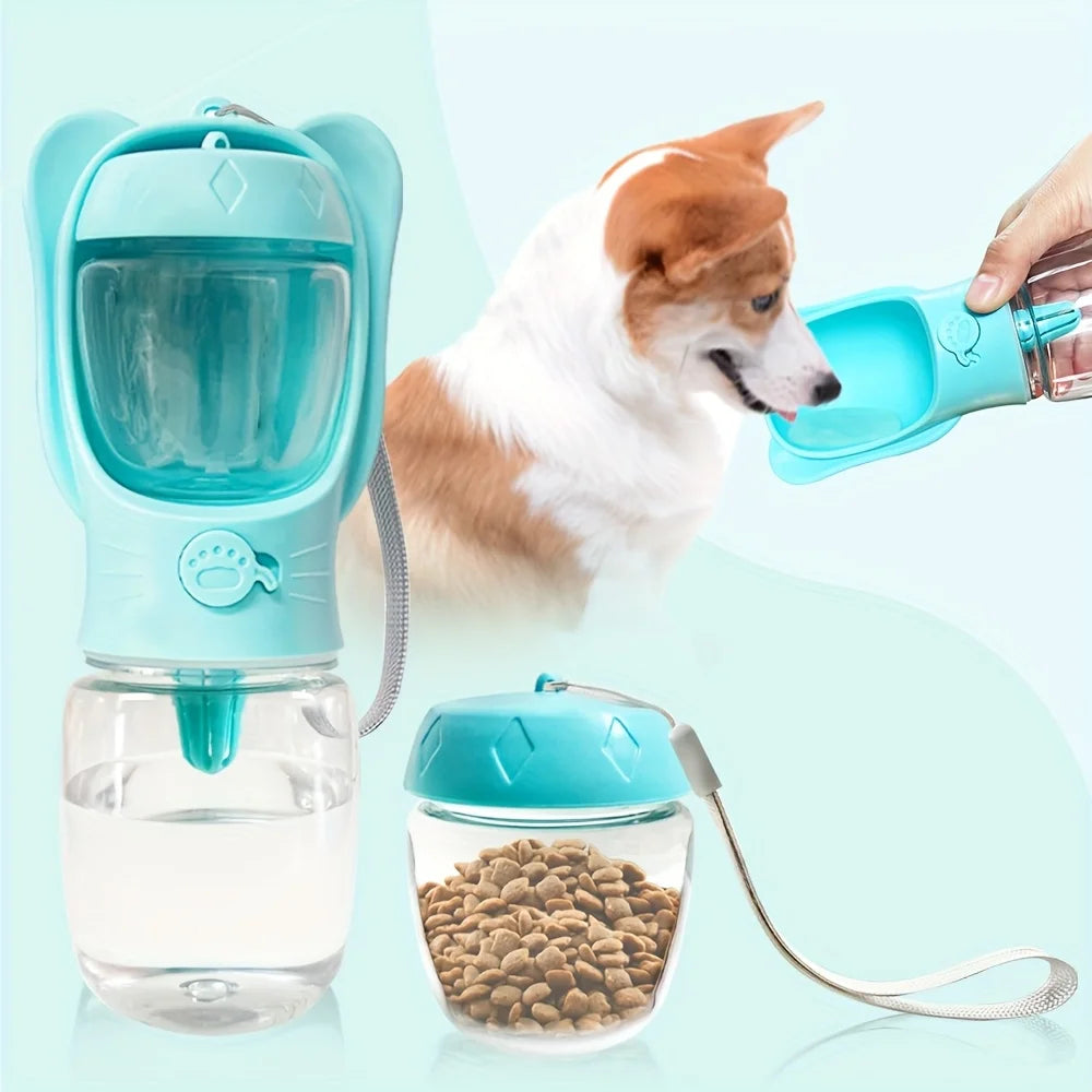 Portable Pet Water Bottle with Food Container - Ideal for Walking, Hiking & Travel. Essential for Dogs & Cats On The Go!