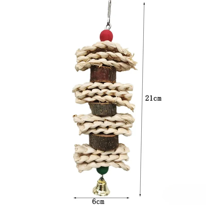 Bird Toys Chewing Toy Parrot Cage Bite Toys Corn Husks Color Wood Beads Entertainment Toys for Small and Medium Parrots Birds