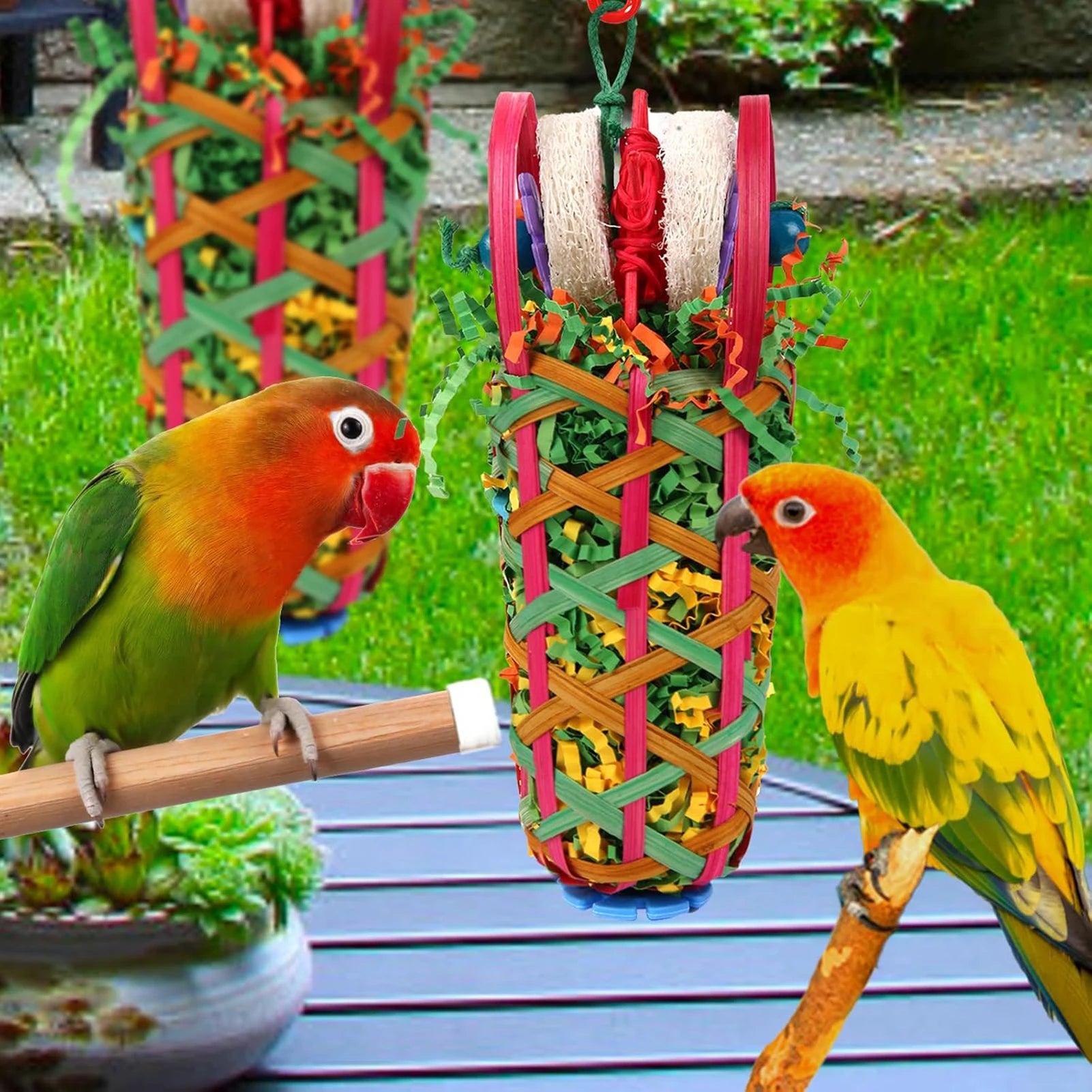 Parrot Hanging Chewable Toys Loofah Slices Hanging Interactive Bird Toys for Small Medium Parrot