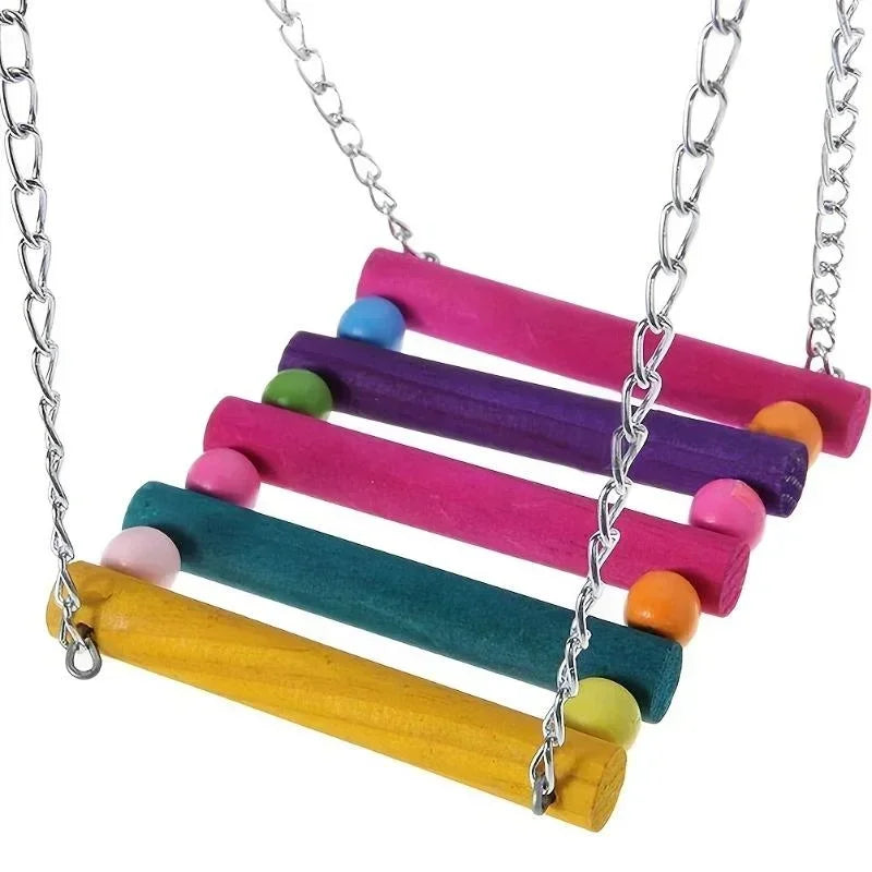 1pc Colorful Hanging Hammock Swing Toys for Pet Birds Perfect for Parrots Bird Cage Toys Wood Birds Swing Bird Toys Parts