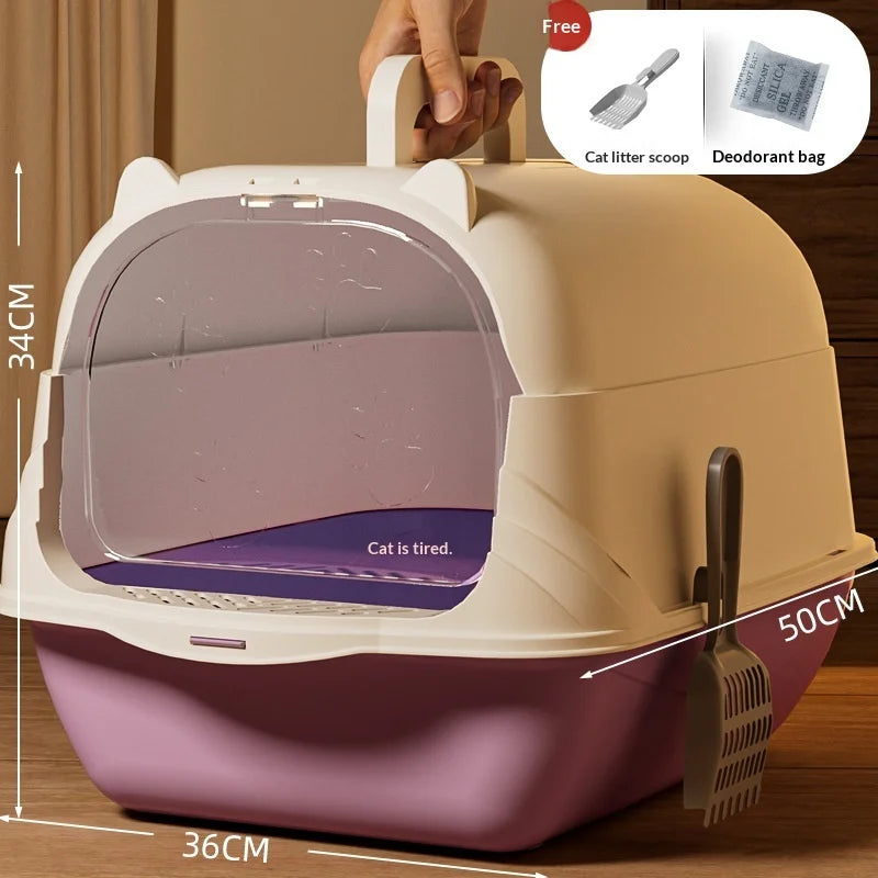 Cleaning Cat Litter Box Large Enclosed Anti Splash UV Sterilization Odor Control Pet Toilet Cat Supplies Cat Litter Catcher