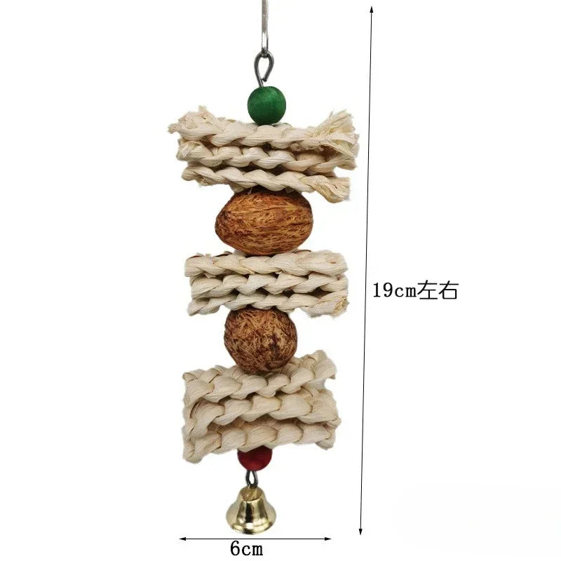 Bird Toys Chewing Toy Parrot Cage Bite Toys Corn Husks Color Wood Beads Entertainment Toys for Small and Medium Parrots Birds
