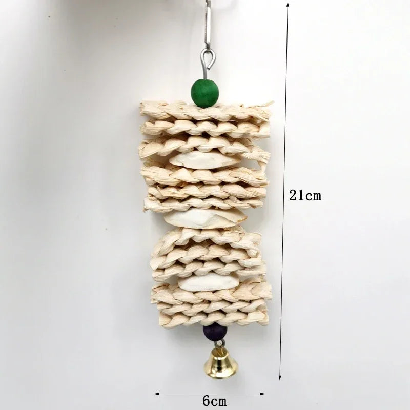 Bird Toys Chewing Toy Parrot Cage Bite Toys Corn Husks Color Wood Beads Entertainment Toys for Small and Medium Parrots Birds