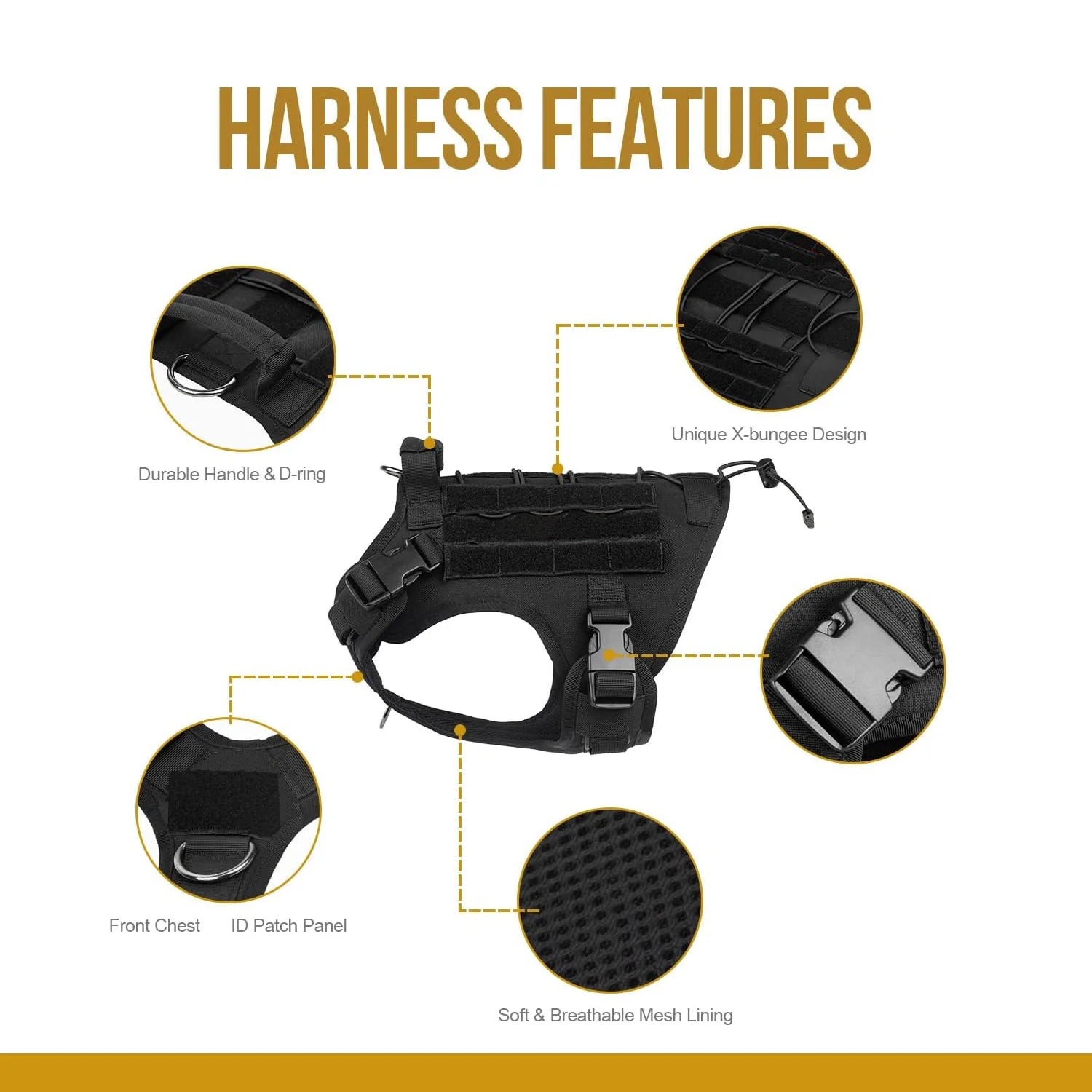 Dog Harness,Tactical Dog Harness with Handle,No-Pull Service Dog Vest with Hook & Loop Panels,Adjustable Dog Vest Harness for Wa