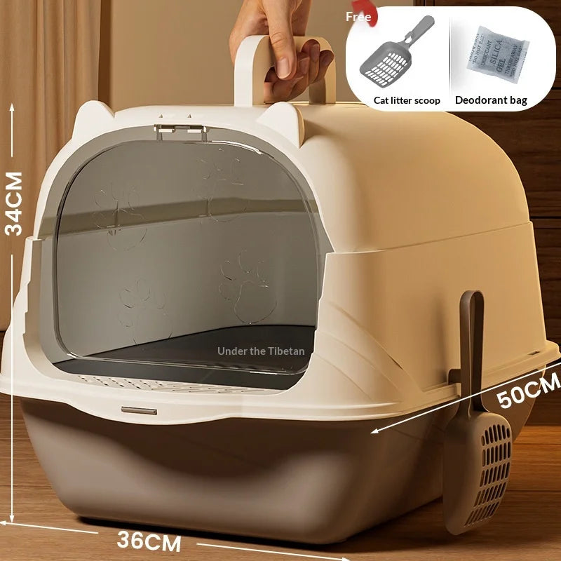 Cleaning Cat Litter Box Large Enclosed Anti Splash UV Sterilization Odor Control Pet Toilet Cat Supplies Cat Litter Catcher