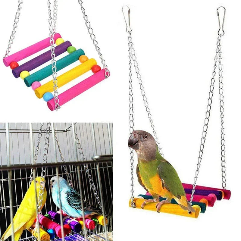1pc Colorful Hanging Hammock Swing Toys for Pet Birds Perfect for Parrots Bird Cage Toys Wood Birds Swing Bird Toys Parts