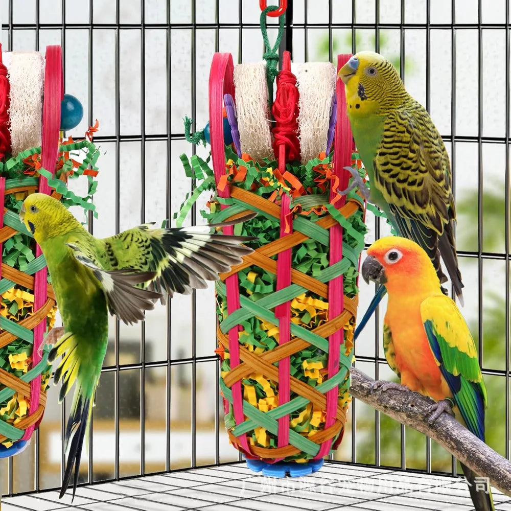 Parrot Hanging Chewable Toys Loofah Slices Hanging Interactive Bird Toys for Small Medium Parrot