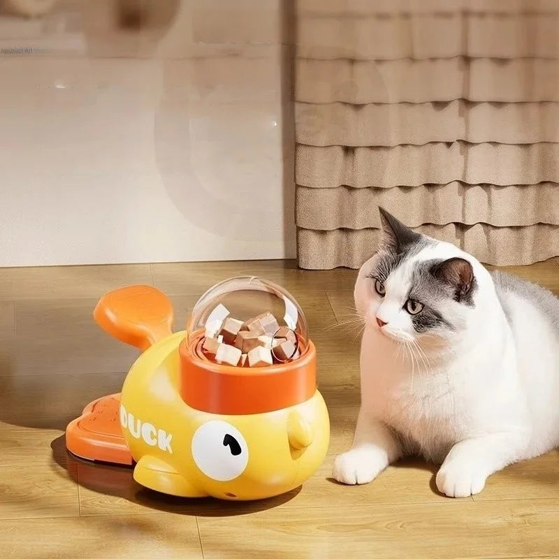 Pet rubber duck cat toy, self-entertaining cat teaser, freeze-dried treat dispenser, automatic feeder