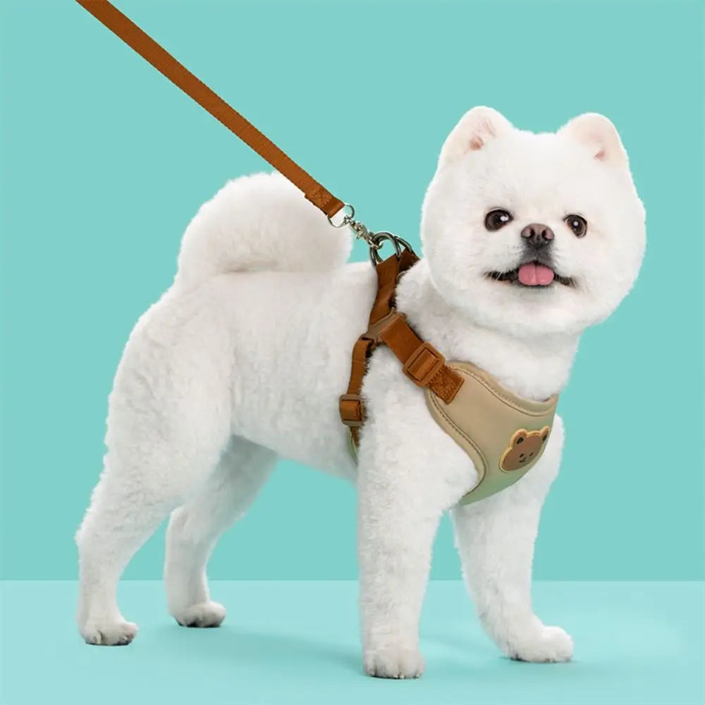 Cartoon Cute Pet Harness Leash Adjustable No Pull Dog Collar Harness Anti-Escape Dog Harness Outdoor Walking Travel