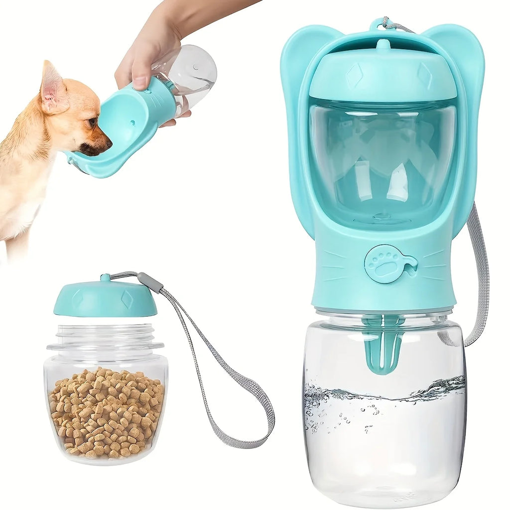 Portable Pet Water Bottle with Food Container - Ideal for Walking, Hiking & Travel. Essential for Dogs & Cats On The Go!