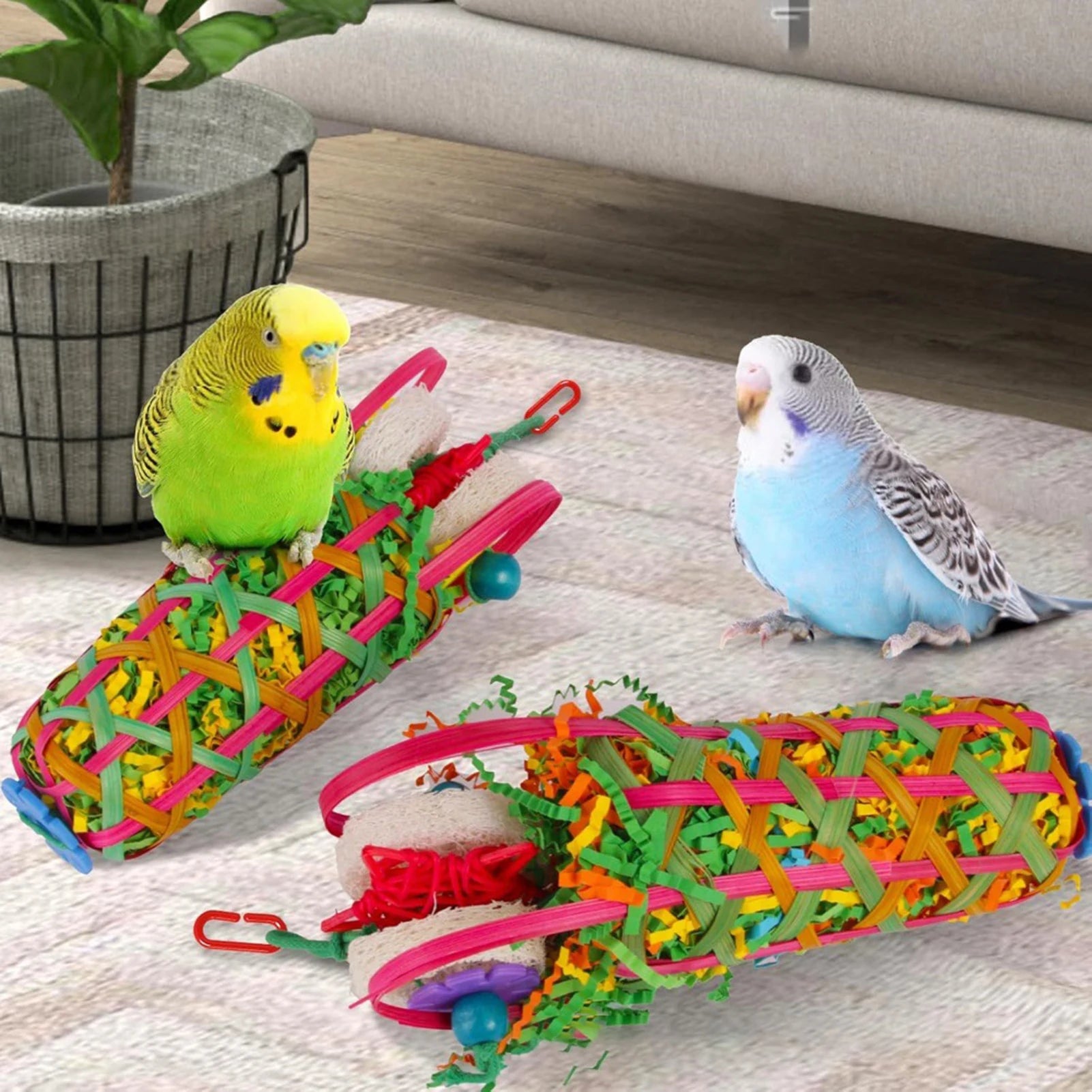 Parrot Hanging Chewable Toys Loofah Slices Hanging Interactive Bird Toys for Small Medium Parrot