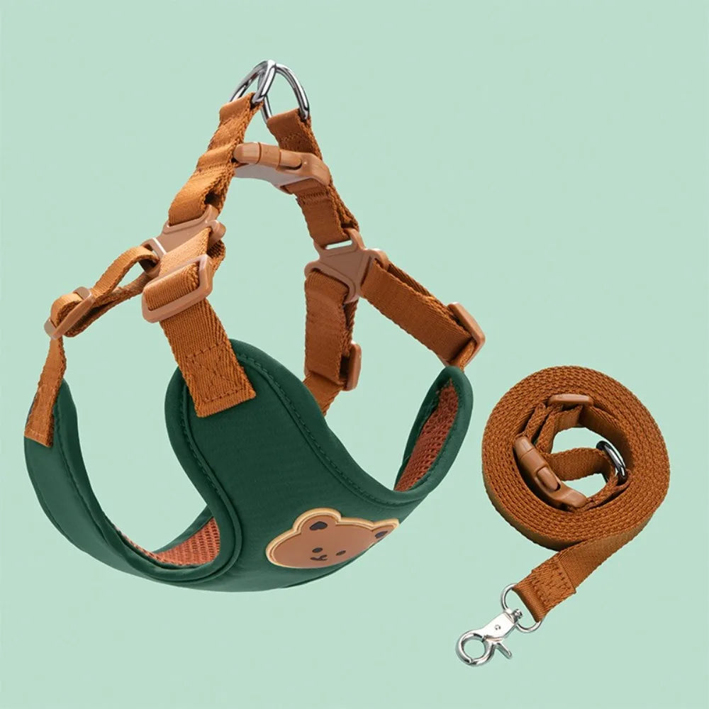 Cartoon Cute Pet Harness Leash Adjustable No Pull Dog Collar Harness Anti-Escape Dog Harness Outdoor Walking Travel