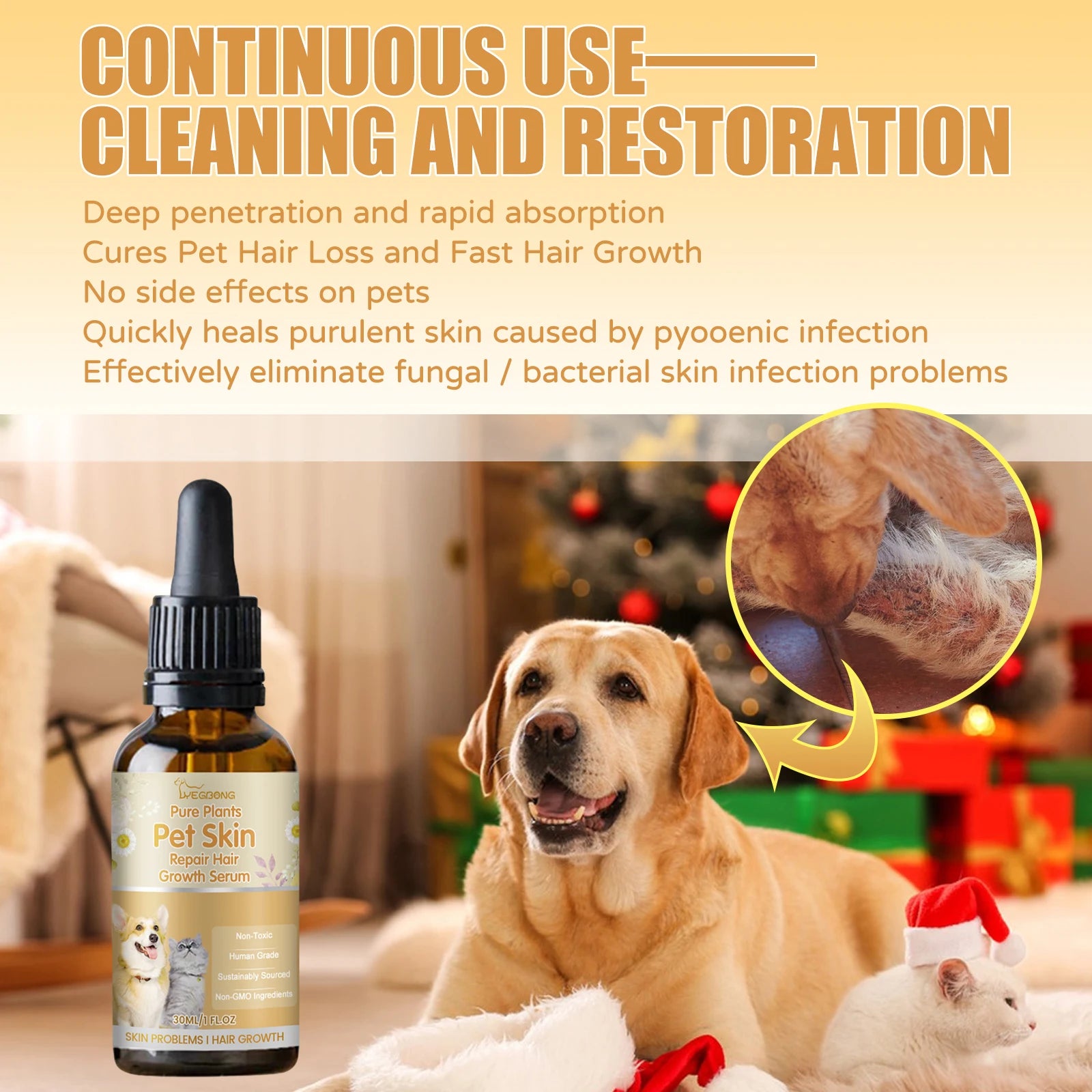 Pet Skin and Hair Care Serum Repair Hair Growth Relieve Itching Lice Mite Removal Moisturizing Dogs Cats Skin Care 30ml