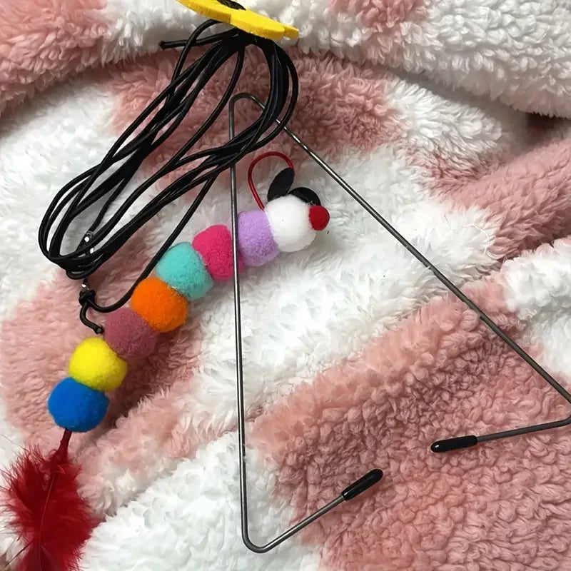 Interactive Cat Teaser Toy Adjustable Hanging Door Swing with Colorful Worms Plush for Indoor Cats Interactive Kitten Play