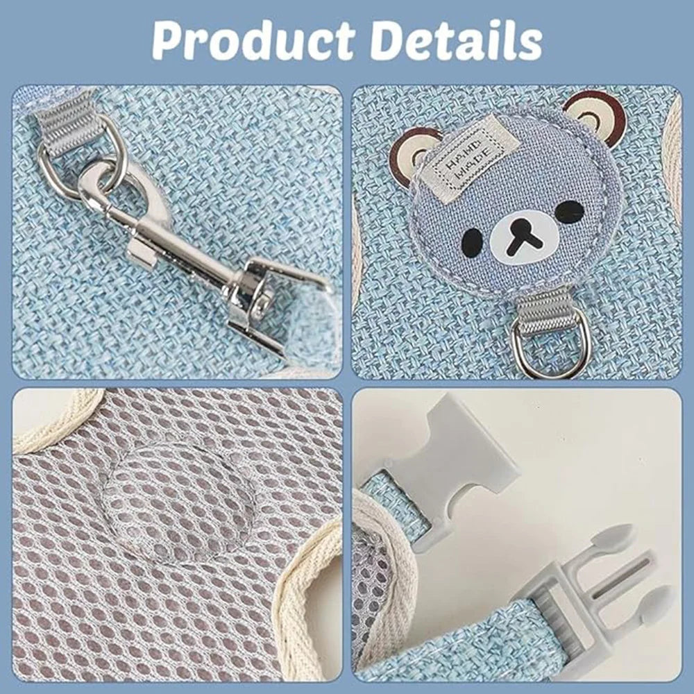 Rabbit Harness Leash Breathable dog Walking Harness Anti Pull Adjustable Vest for Small Animals Hamster Guinea Pig Ferret Kitten