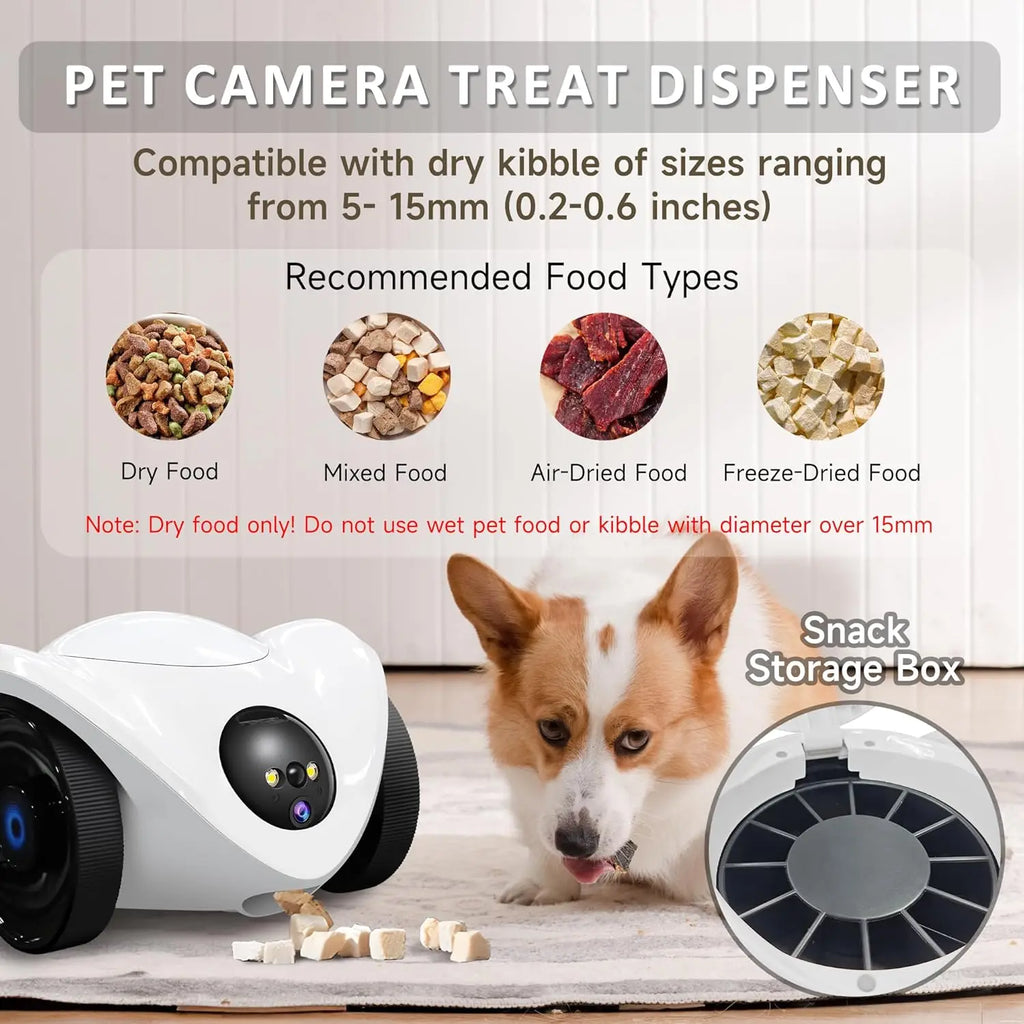Pet Camera Treat Dispenser | Movable Pet Robot Camera,1080P Indoor Security Camera,2-Way Talk, Night Vision,Motion Detection