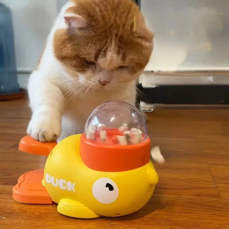 Pet rubber duck cat toy, self-entertaining cat teaser, freeze-dried treat dispenser, automatic feeder