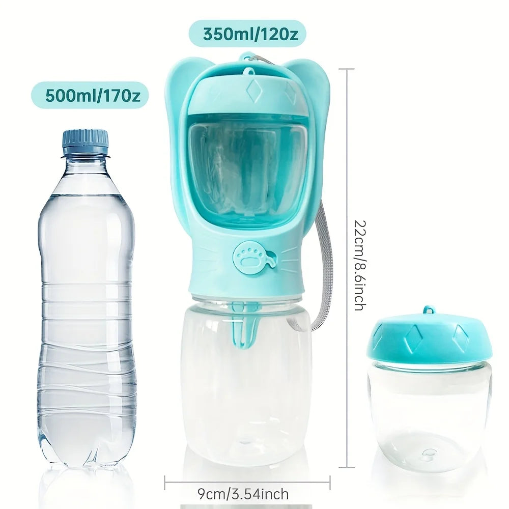Portable Pet Water Bottle with Food Container - Ideal for Walking, Hiking & Travel. Essential for Dogs & Cats On The Go!