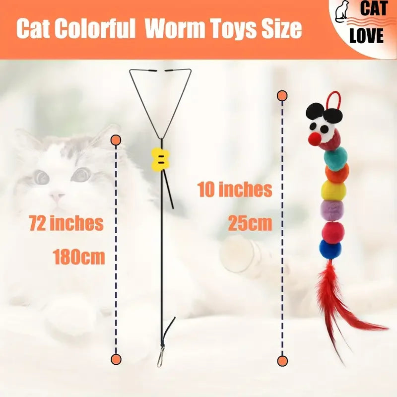 Interactive Cat Teaser Toy Adjustable Hanging Door Swing with Colorful Worms Plush for Indoor Cats Interactive Kitten Play