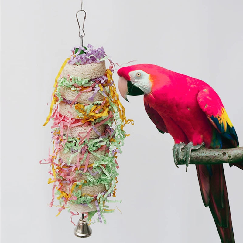 Funny Bird Toys Parrot Toys Swing Parrot Cage Natural loofah Hanging Cockatiel with Bell Parakeet Pet Bird Bites Climb Chew Toys