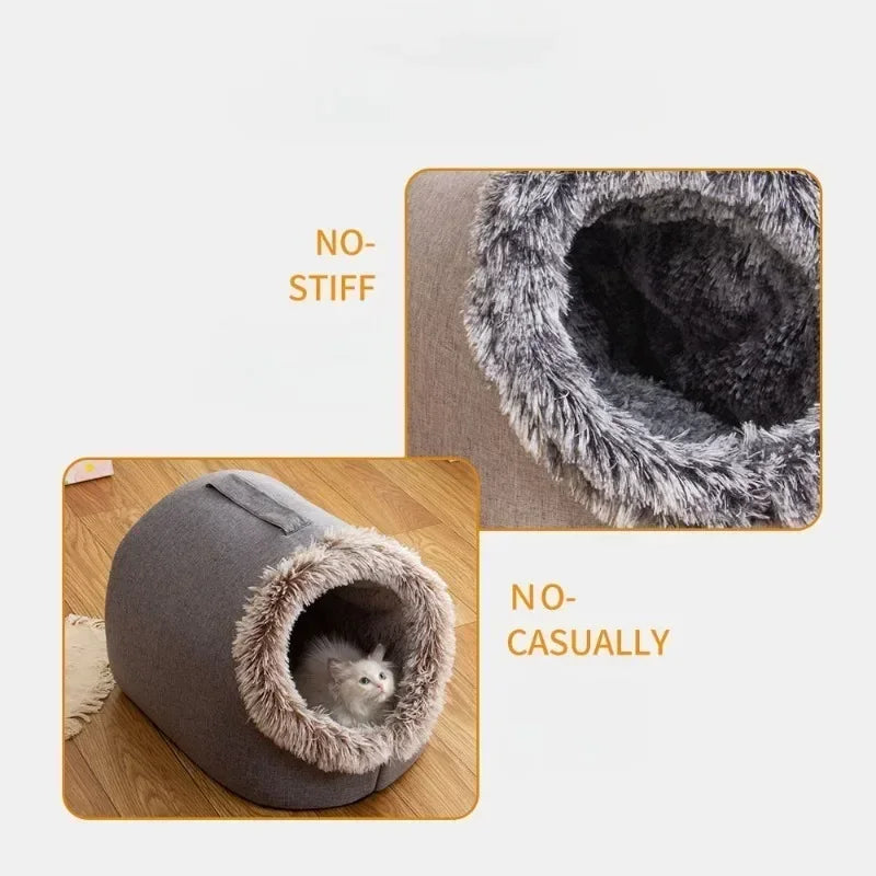 Pet House for Small Dog Cat Bed House Portable Enclosed Plush Pet Kitten Nest Winter Warm Soft Pet Cave Kennel Deep Sleep Sofa