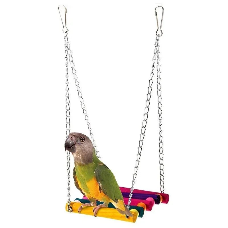 1pc Colorful Hanging Hammock Swing Toys for Pet Birds Perfect for Parrots Bird Cage Toys Wood Birds Swing Bird Toys Parts