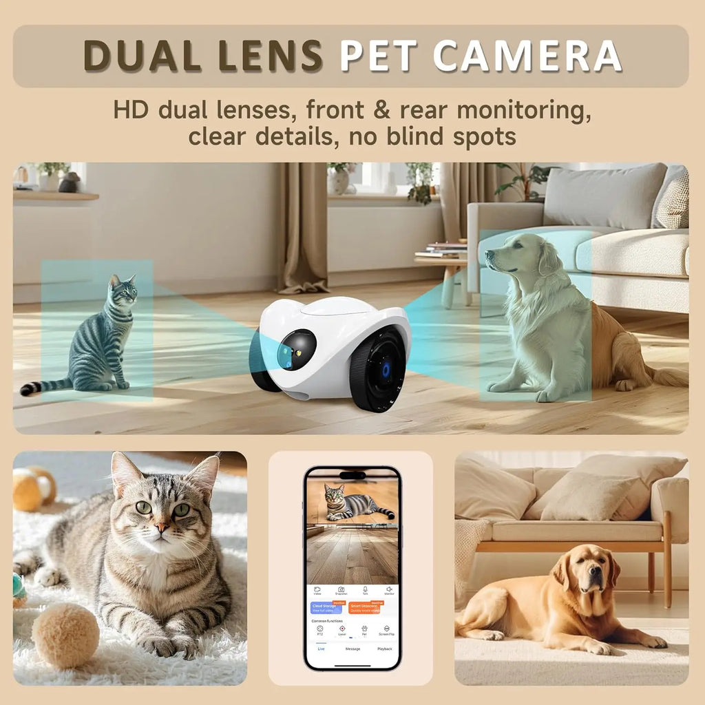 Pet Camera Treat Dispenser | Movable Pet Robot Camera,1080P Indoor Security Camera,2-Way Talk, Night Vision,Motion Detection